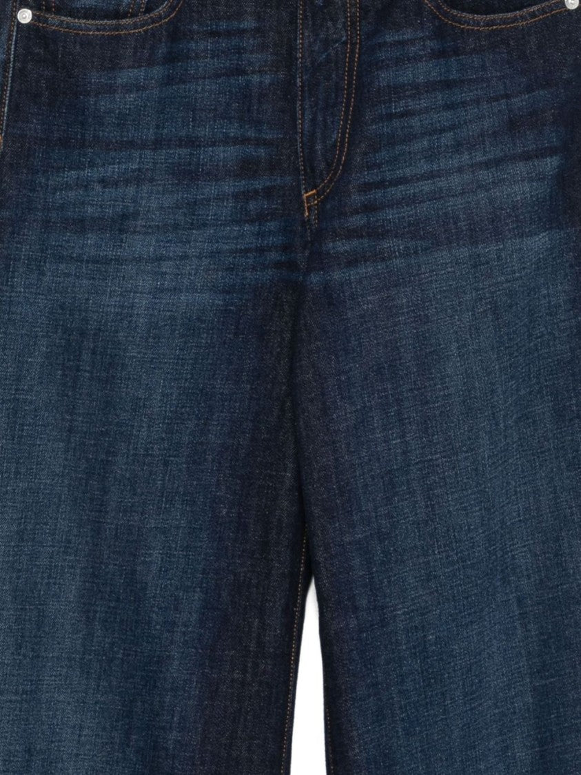 Nine In The Morning Cropped Blue Wide-Leg Trousers With Classic Five-Pocket Design