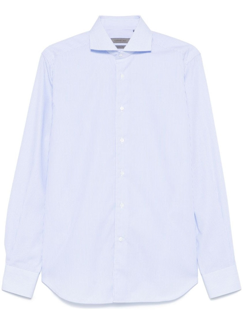 Corneliani Clear Blue Shirt With Subtle Striped Pattern