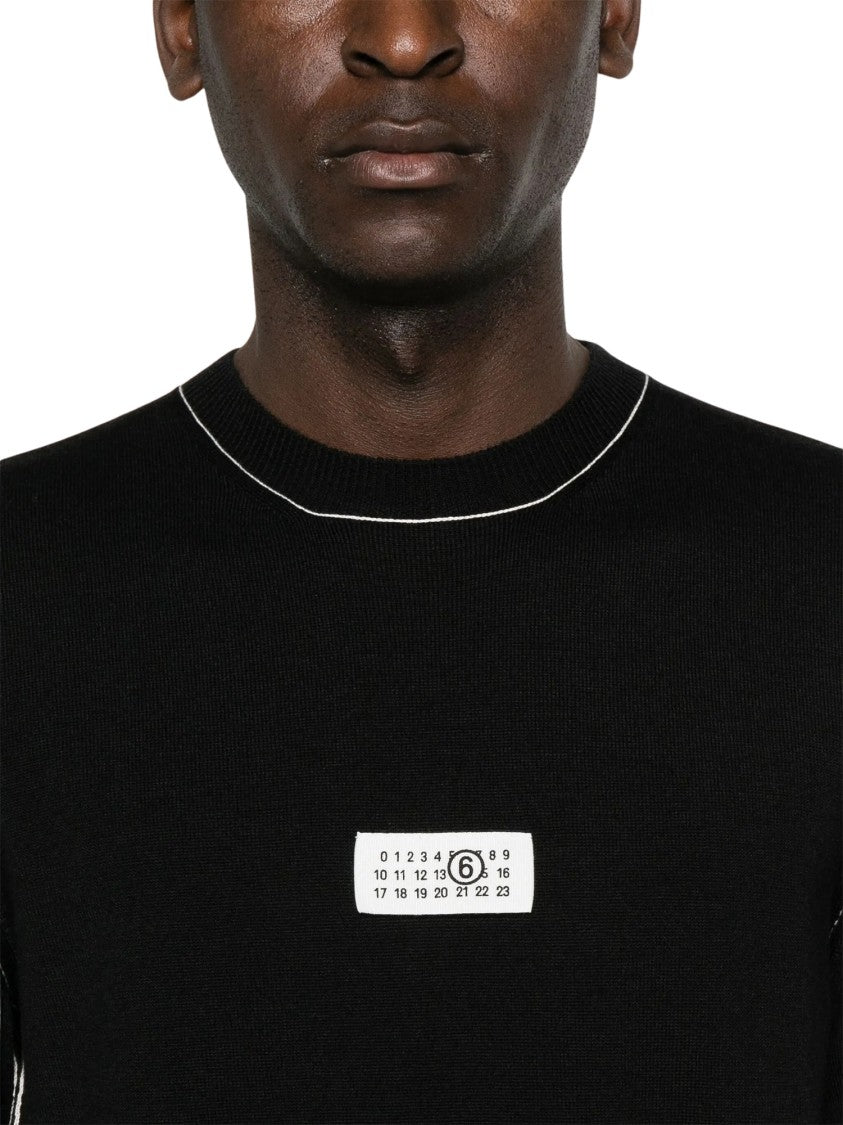 Mm6 By Maison Margiela Black Numbers Motif Fine-Knit Wool Sweater