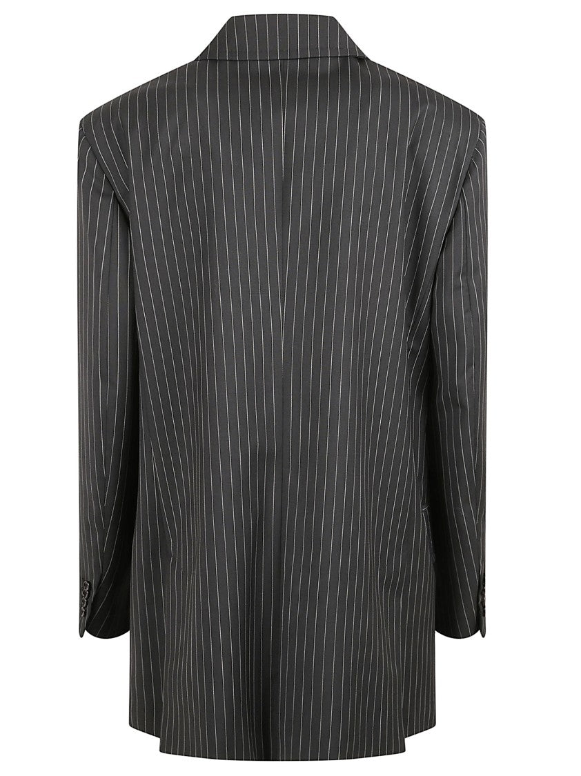 Max Mara Double-Breasted Virgin Wool Jacket With Pinstripes