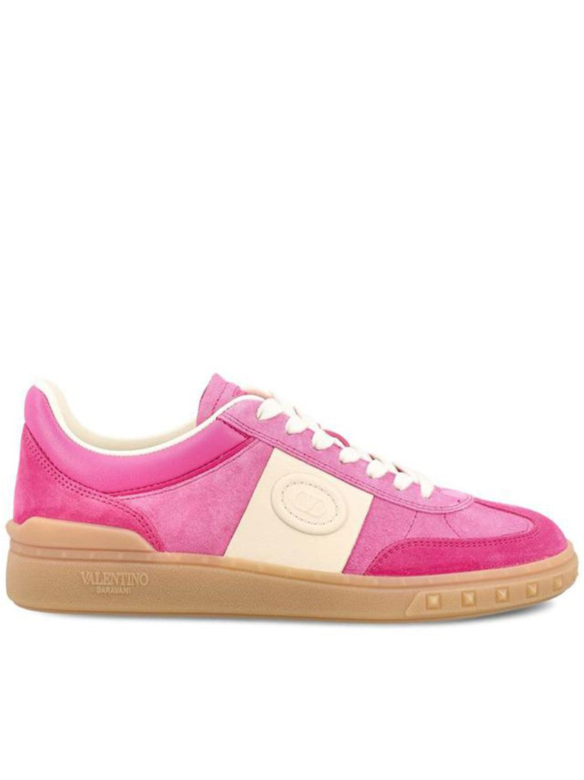 Valentino Pink Upvillage Suede Studded Low-Top Sneakers