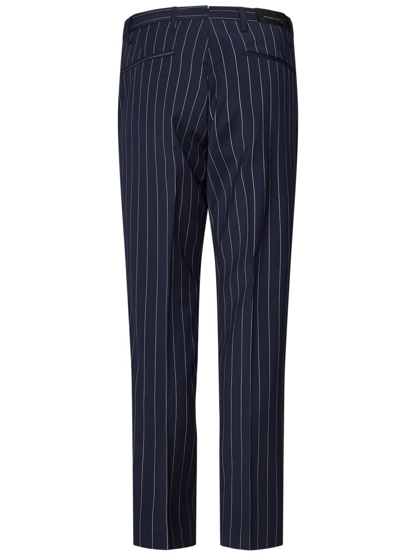 Michael Coal Pinstriped Tailored Trousers In Wool Blend Canvas