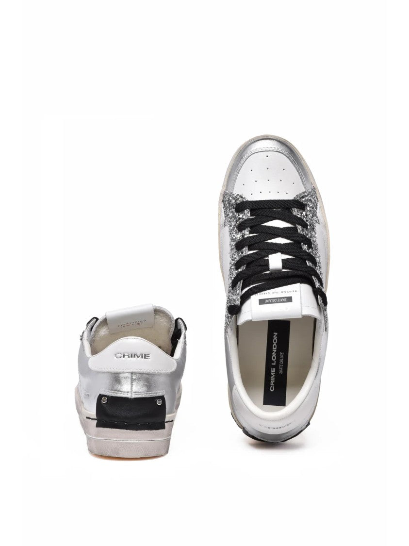 Crime London Indigo Leather-Blend Silver Sneakers