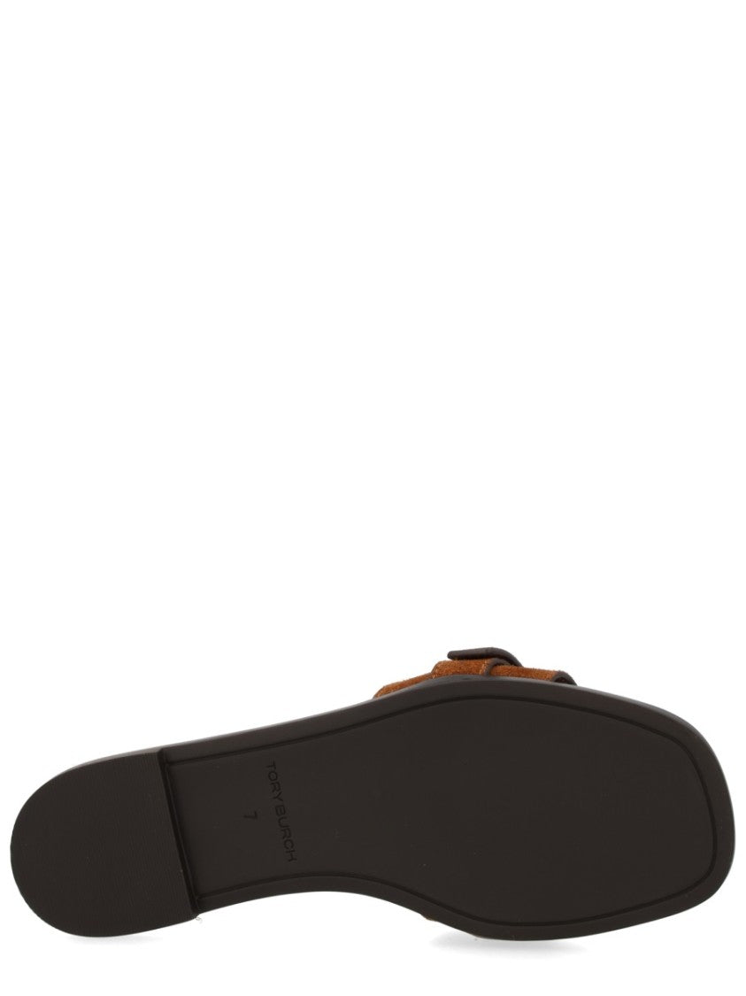 Tory Burch Warm Brown Suede Slide Sandals