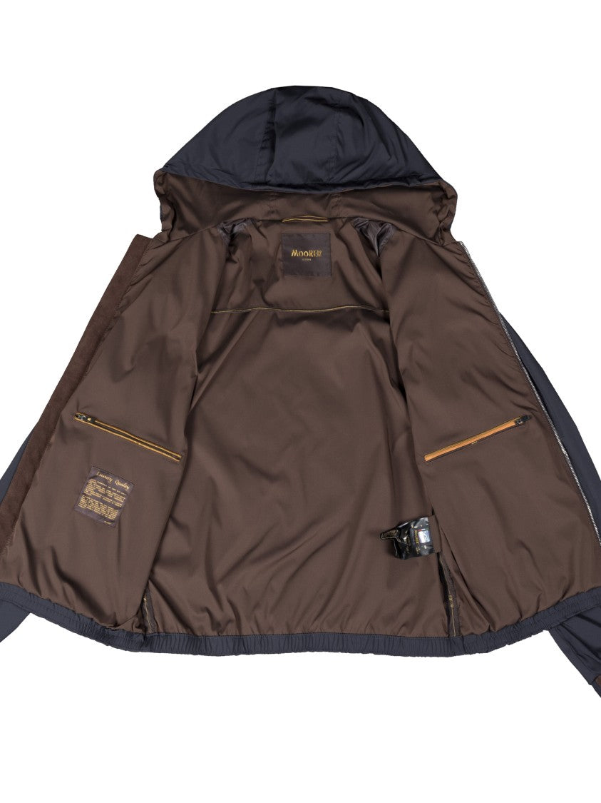 Moorer Black Smooth Casual Jacket With Functional Hood