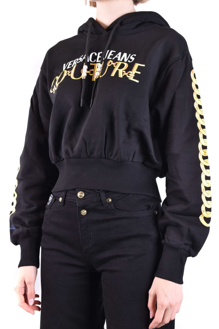 Versace Jeans Couture Cropped Sweatshirt With Trendy Logo And Statement Sleeves