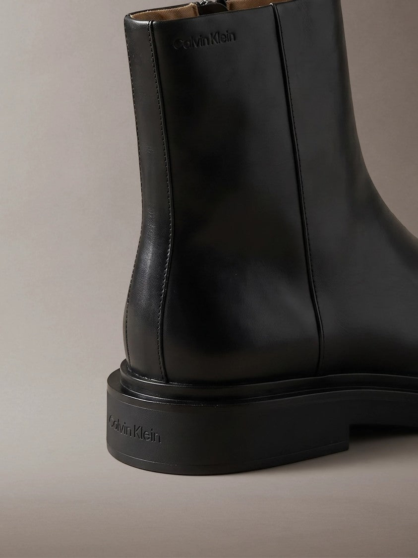 Calvin Klein Black Rubber Zip Boot Lth Leather Ankle Boots