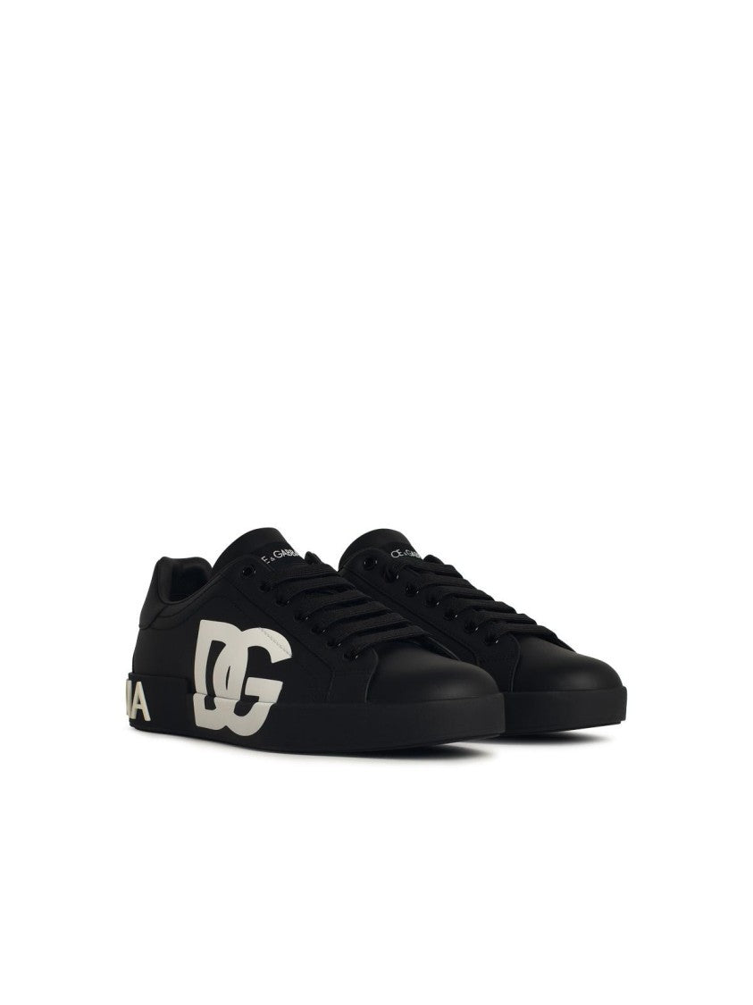 Dolce & Gabbana Portofino Black Leather Sneakers