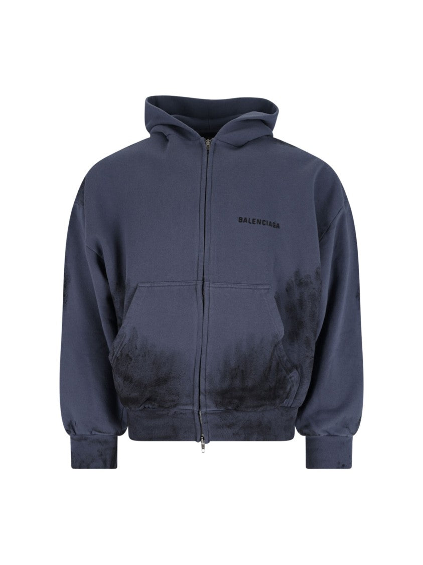 Balenciaga Logo Zip Hoodie – Blue