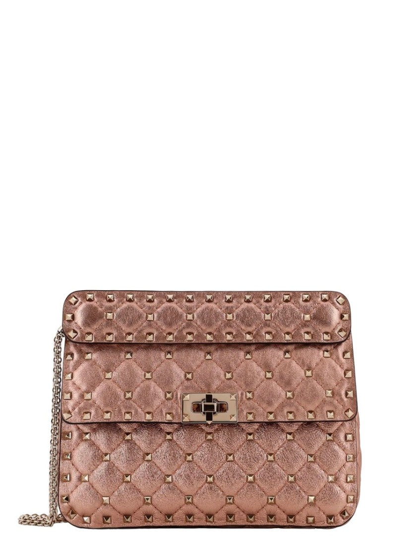 Valentino Garavani Quilted Brown Leather Bag With Pyramid Studs And Chain Strap