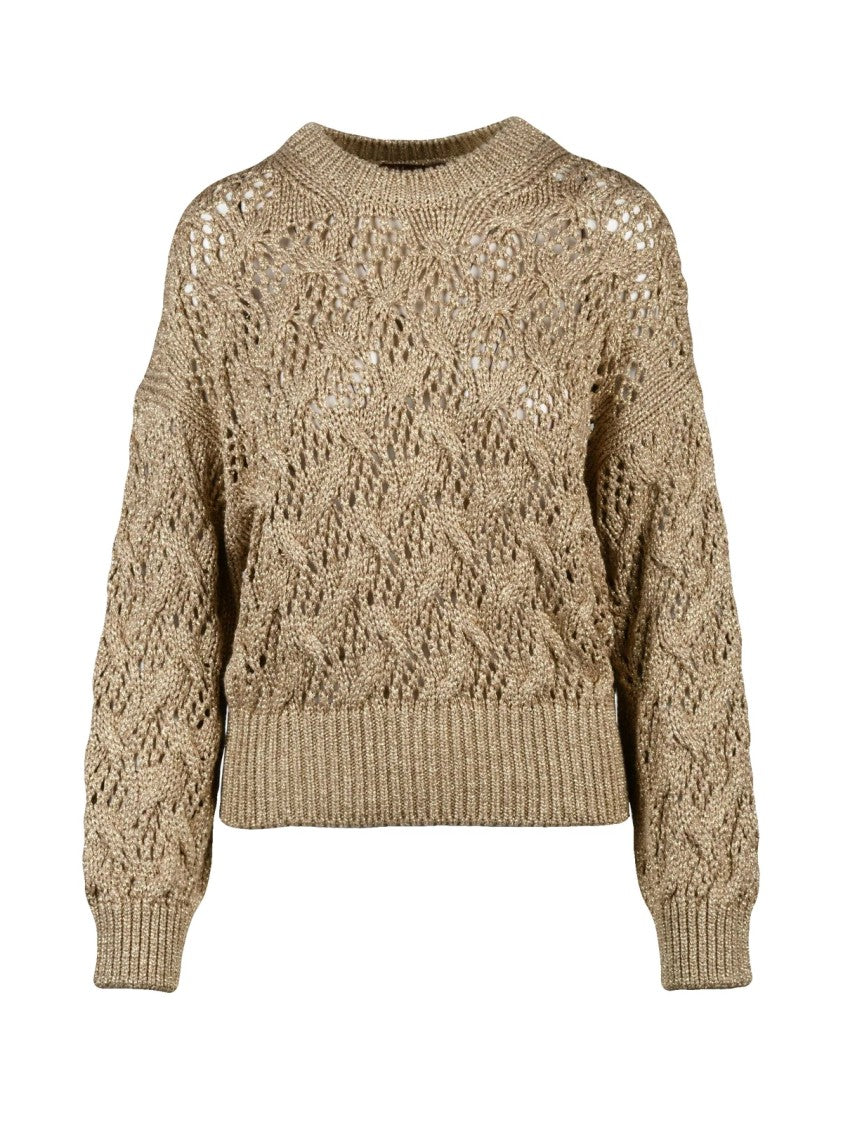 Max Mara Textured Knit Sweater With Lamé Sleeves And Shimmering Finish