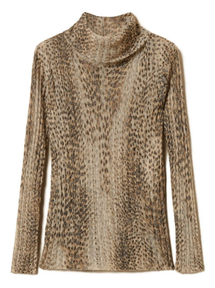 Twin-Set Ribbed Knit Sweater With Animal-Inspired Pattern