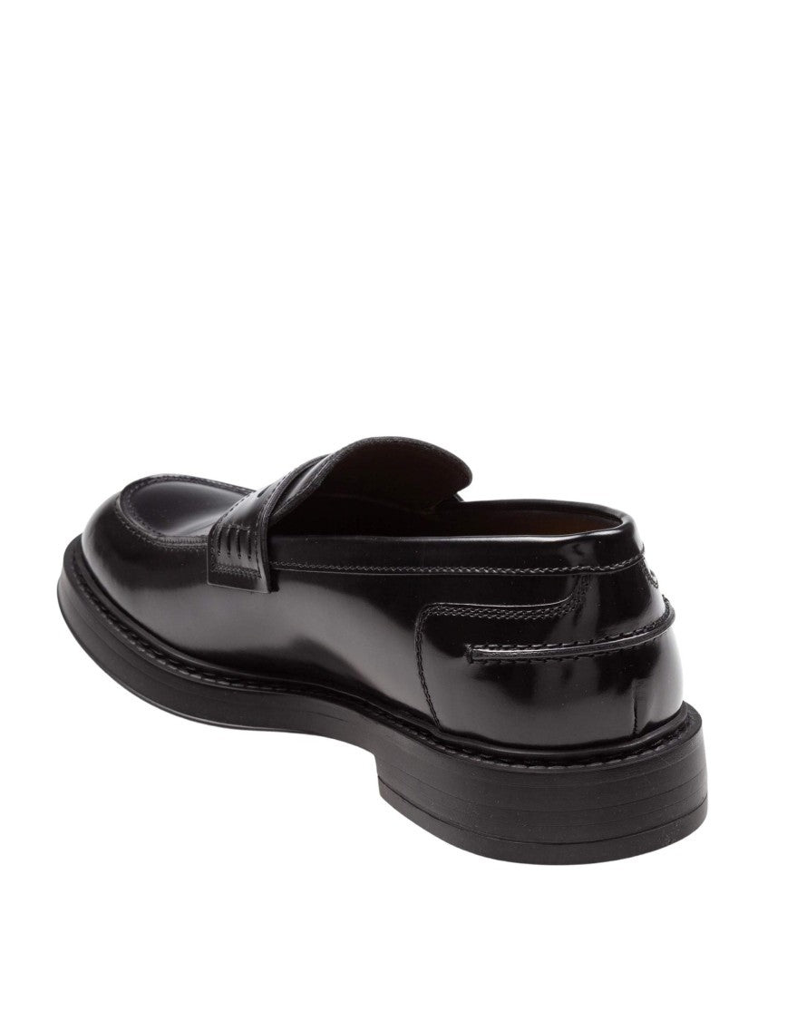 Doucal's Penny Adler Loafer In Brushed Leather, Black