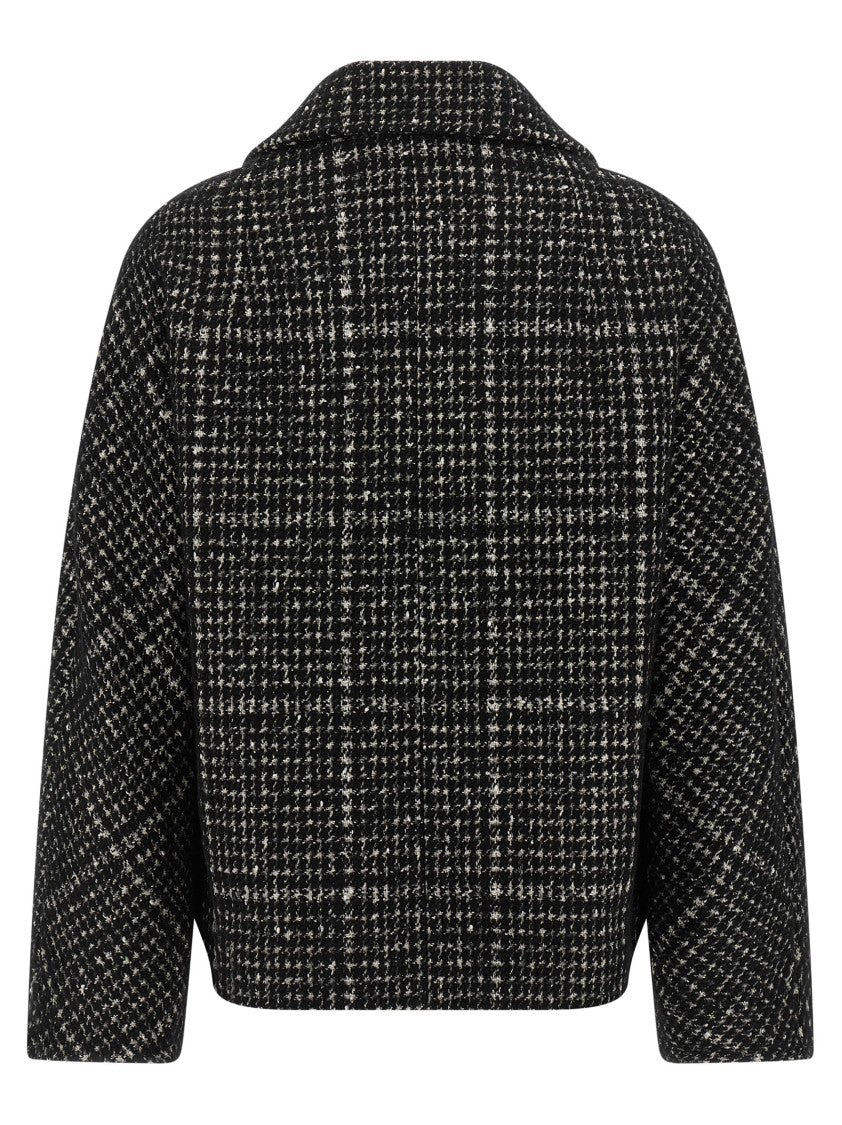 Dolce & Gabbana Textured Houndstooth Short Coat With Animal Print Lining