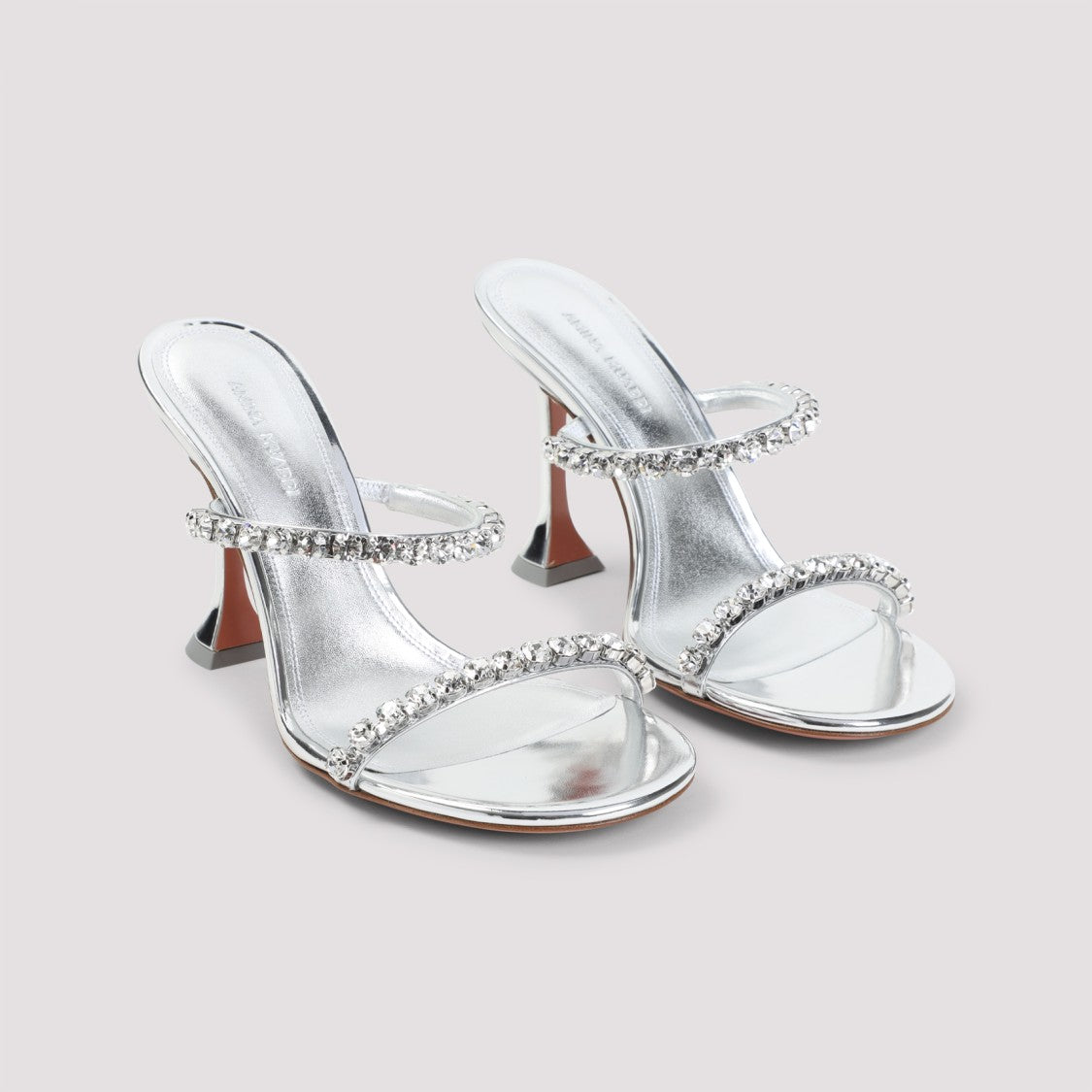 Amina Muaddi Metallic Leather Slippers With Crystal Embellishments