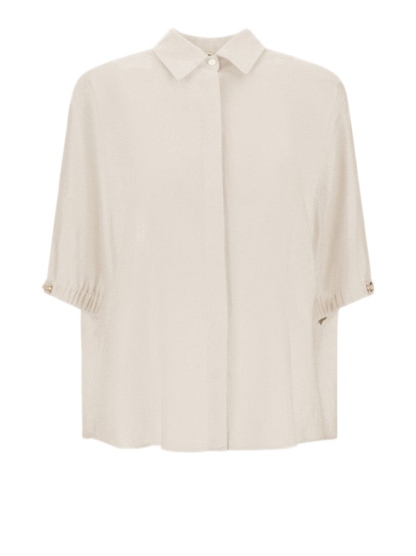 Herno Fluid Weave Linen Blend Shirt With Unique Gathered Cuffs