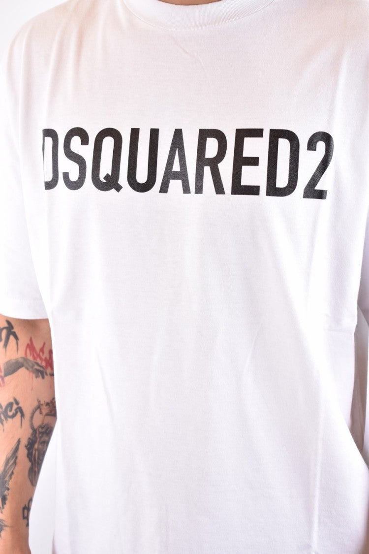 Dsquared2 White Cotton Wordmark T-Shirt