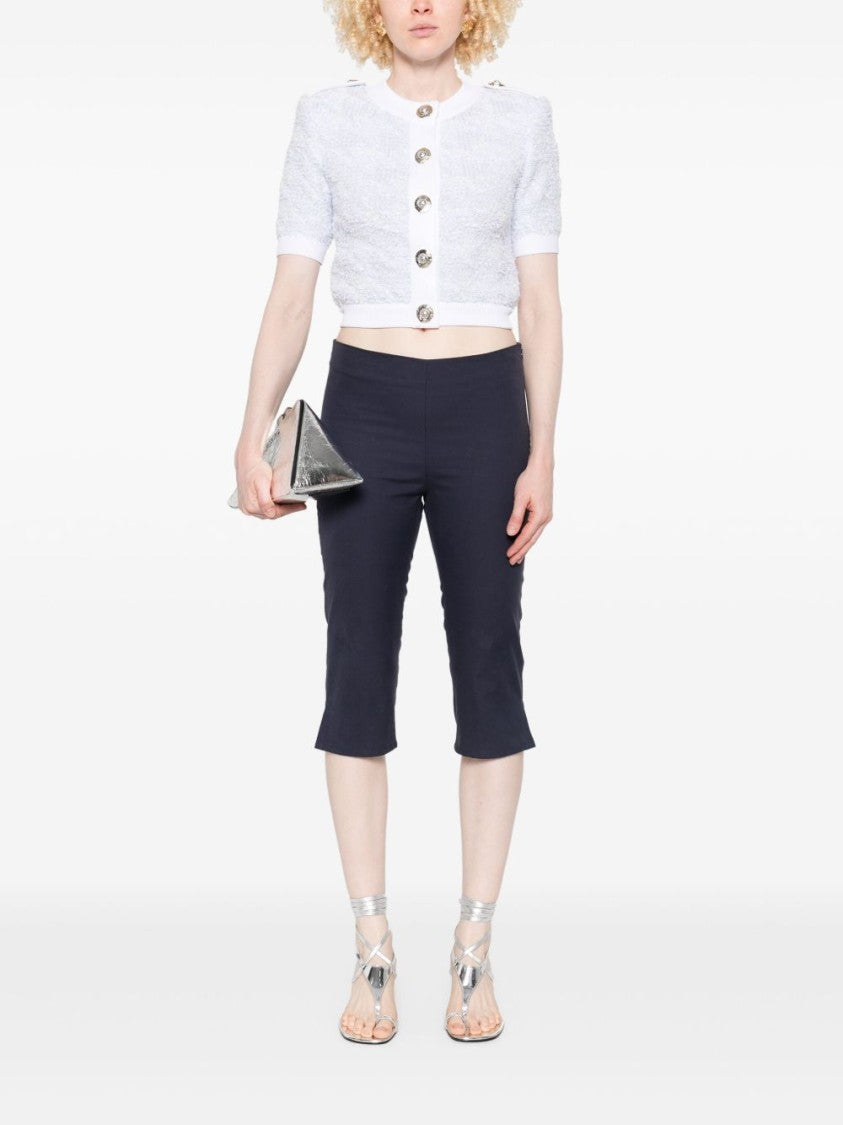 Balmain Light Blue Epaulette Button Front Sweater