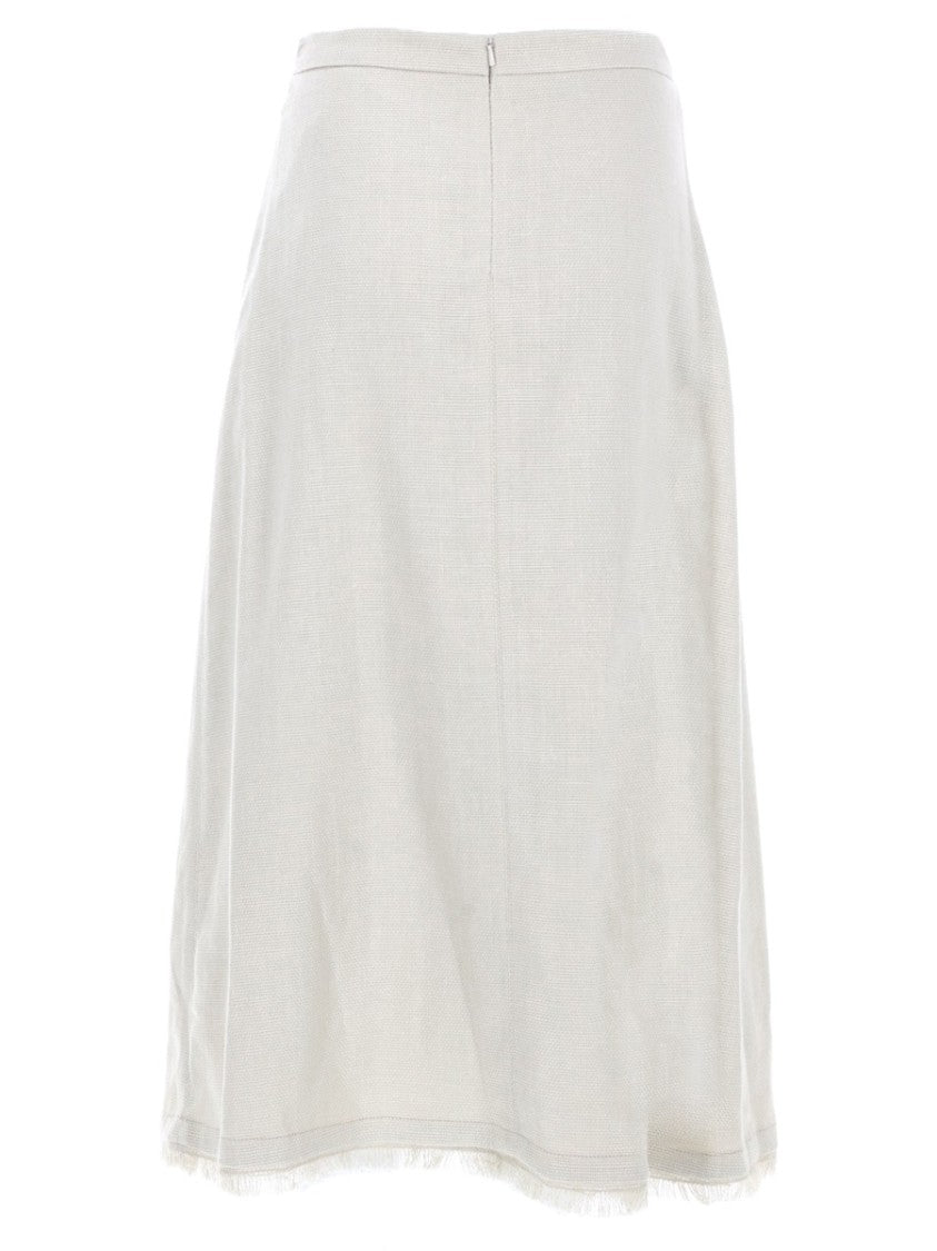 Max Mara Knee-Length Linen-Cotton Blend Skirt With Raw Hem Finish