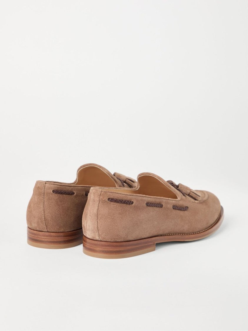 Brunello Cucinelli Braided Leather Detail Suede Loafers