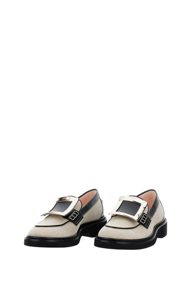 Roger Vivier Beige Woven Flats With Bold Black Buckle Detail