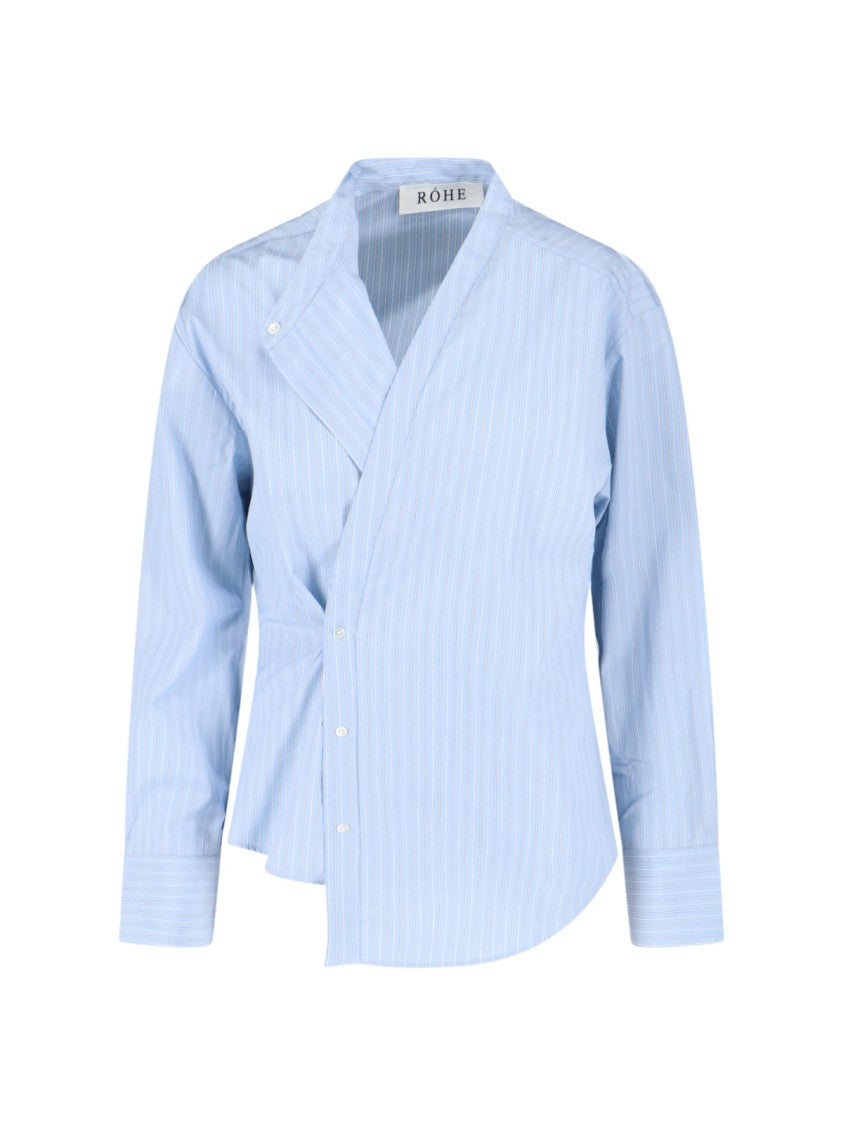 Róhe Asymmetrical Stripe Shirt In Light Blue Cotton