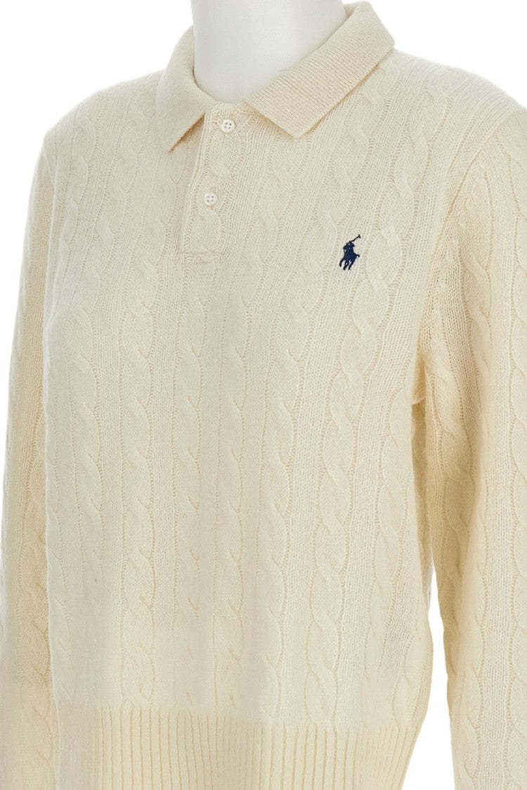 Polo Ralph Lauren Cream Long-Sleeve Wool-Blend Polo Shirt