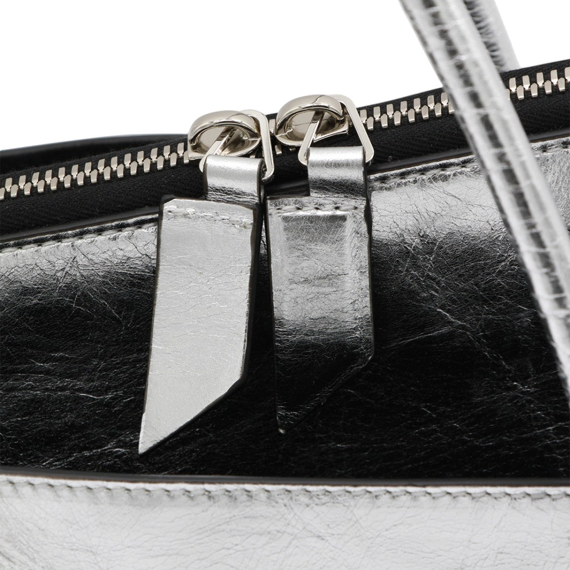 The Attico Metallic Silver Elongated Handbag With Textured Surface