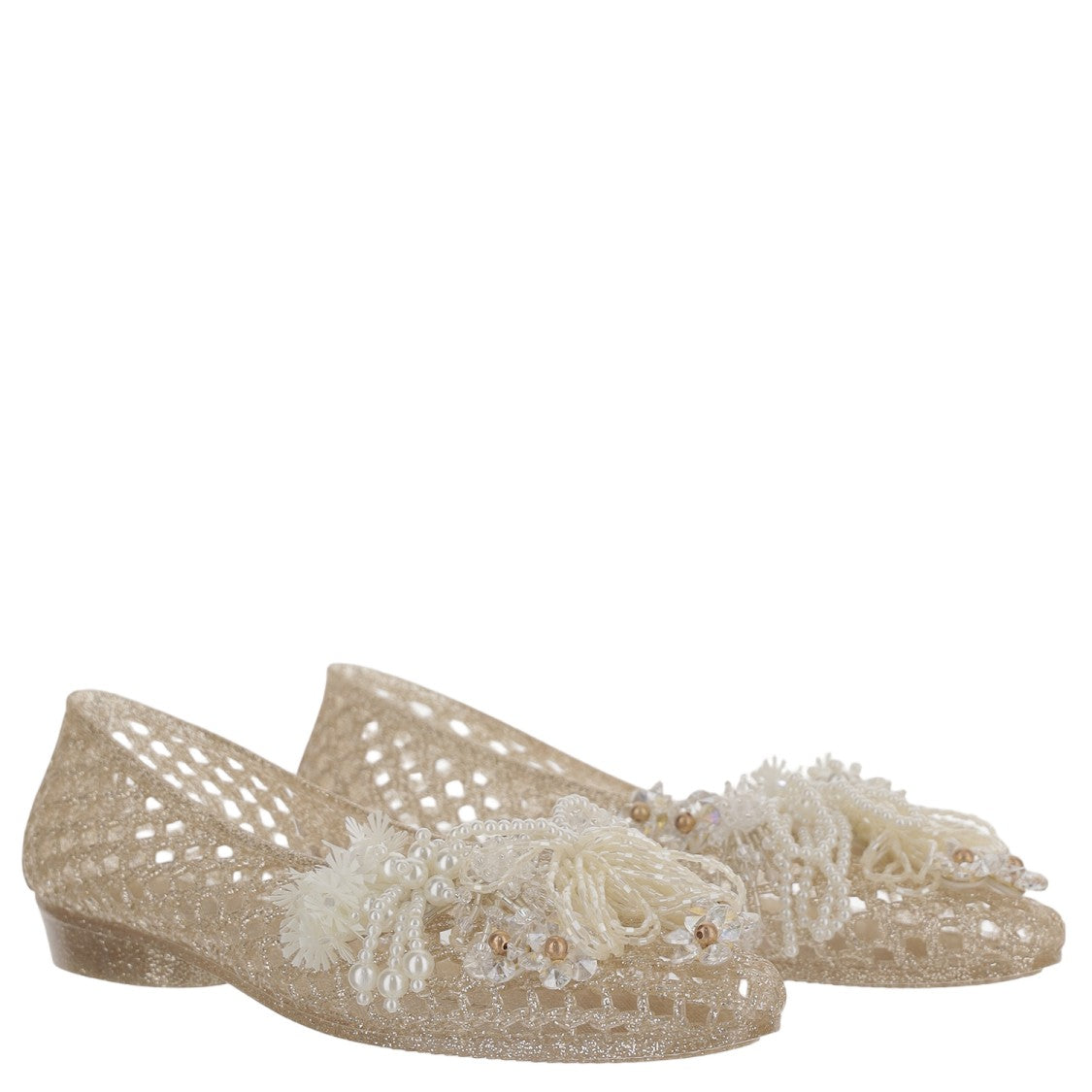 Heavenly Jelly Transparent Mesh Ballerina Flats With Pearl Embellishments