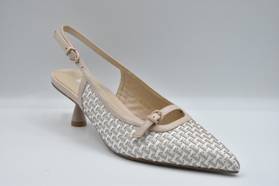 Jeannot Pointed Toe Slingback Shoes With Woven Design