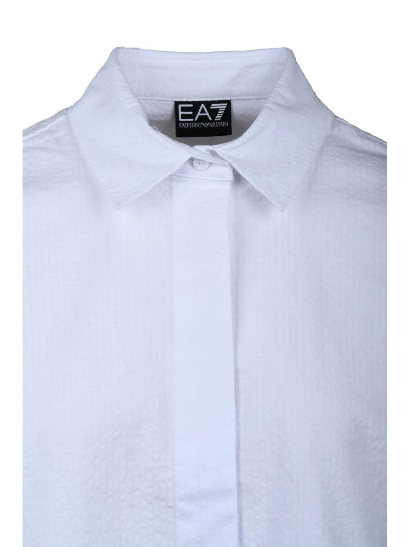 Ea7 Emporio Armani White Cotton Elastane Short Shirt