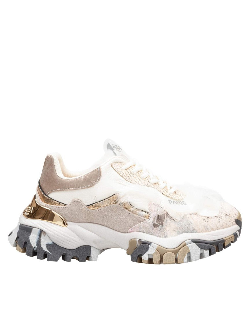 Joia White Mixed-Material Sneakers