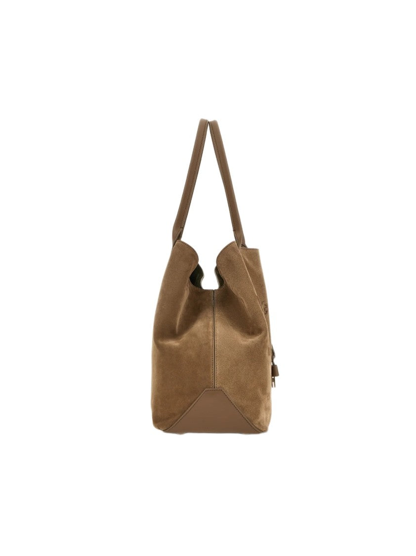 Hogan Spacious Suede Tote Bag With Leather Accents