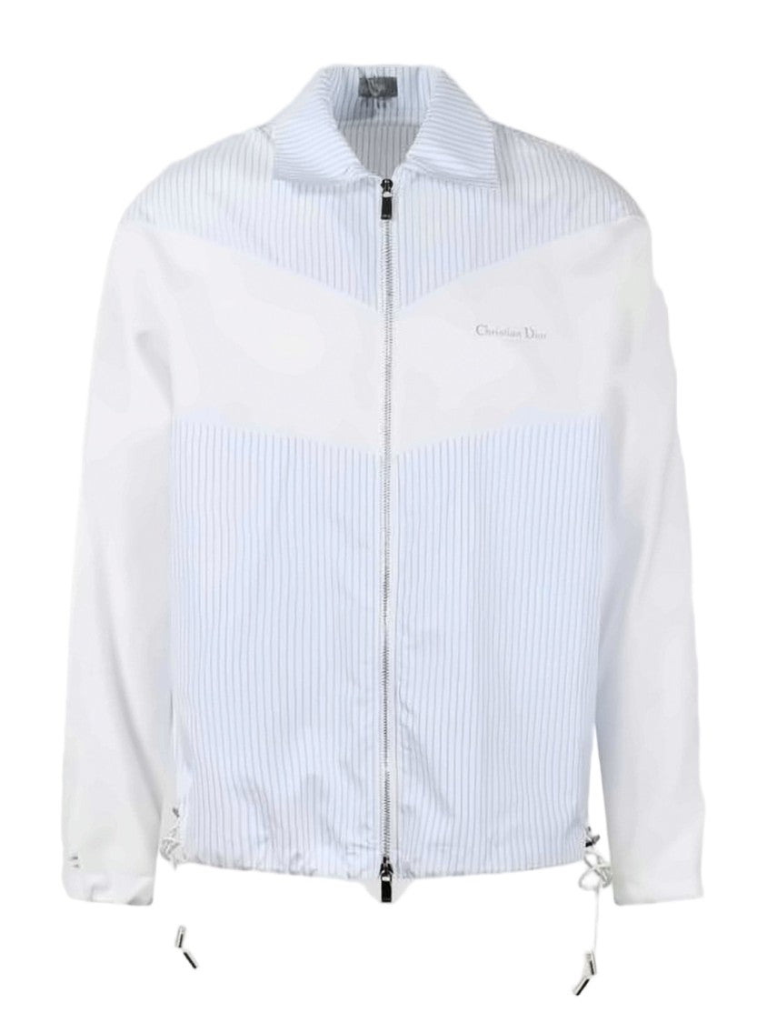 Christian Dior Lightweight Pinstriped Zip-Up Jacket With Adjustable Drawstrings