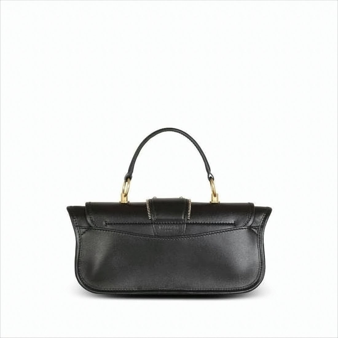 Balmain Structured Black Cowhide Leather Shoulder Bag