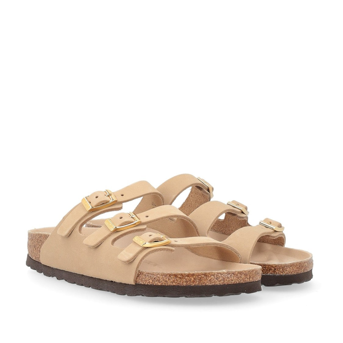 Birkenstock Three-Strap Nubuck Sandals With Golden Buckles