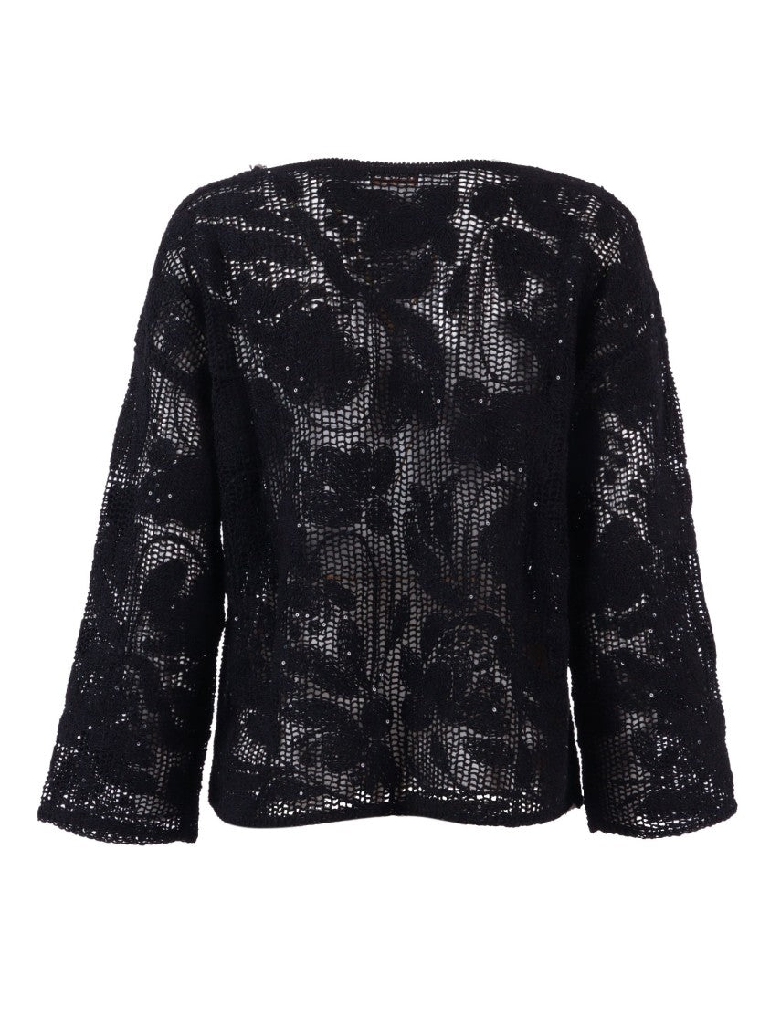Kangra Cashmere Black Crochet Sequined Top