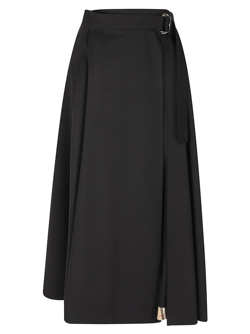 Burberry Wrap Skirt With Side Buckle Closure And Panel Detailing
