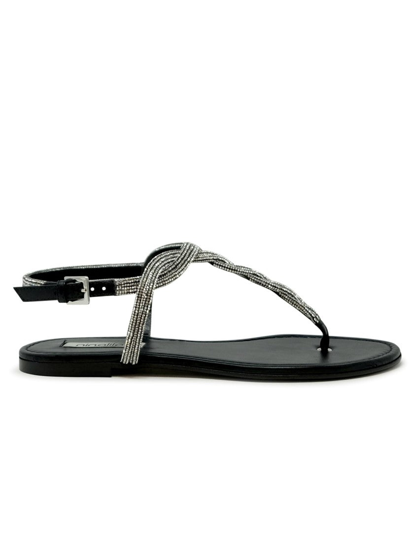 Ninalilou 351172Fr/1 Black Nappa Flat Sandal
