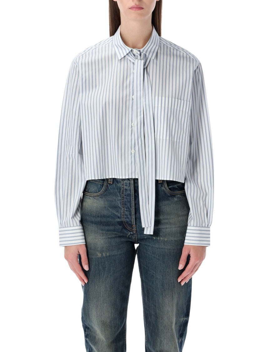 Prada Striped Poplin Short Shirt With Scarf Collar
