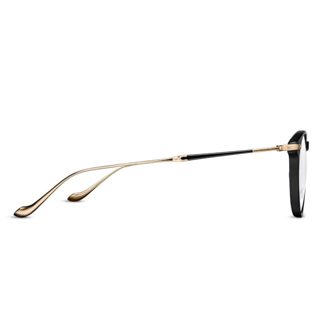 Matsuda M2056 Bks-Bs Round Matte Black Acetate Eyeglasses With Gold-Tone Temples