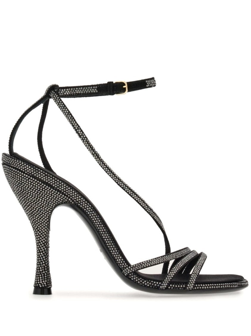 Ferragamo High-Heeled Black Goat Suede Sandals