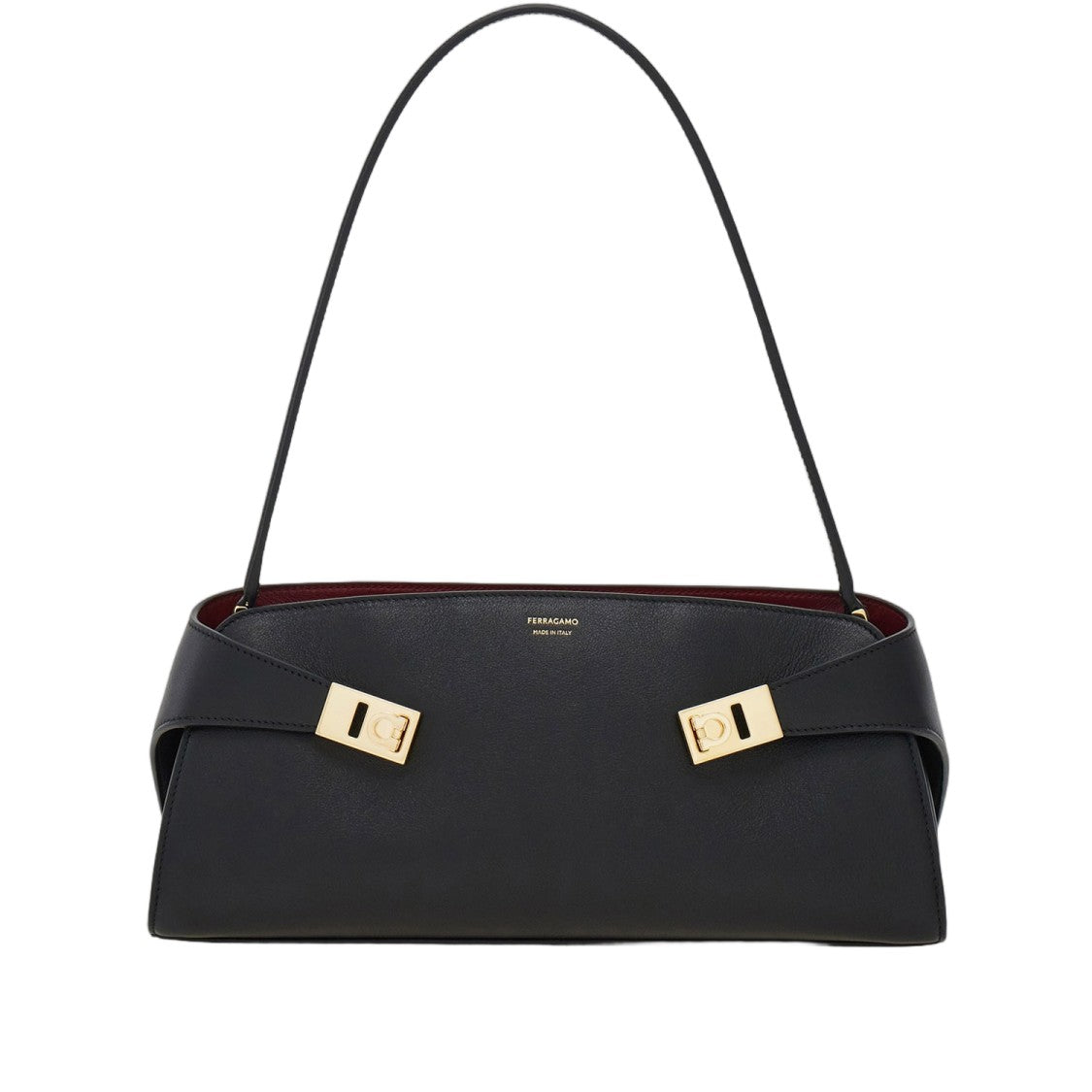 Salvatore Ferragamo Embossed Leather Shoulder Bag With Gancini Buckle Closure
