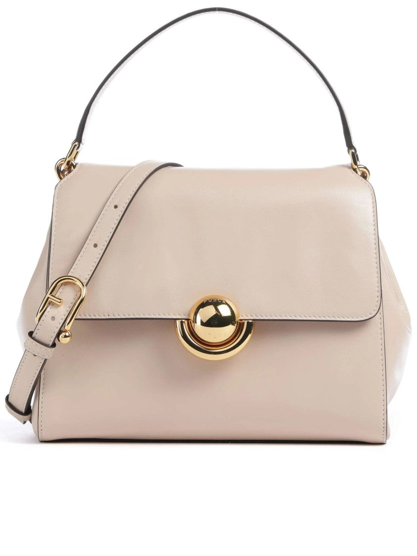 Furla Domus S Structured Neutral Leather Handbag