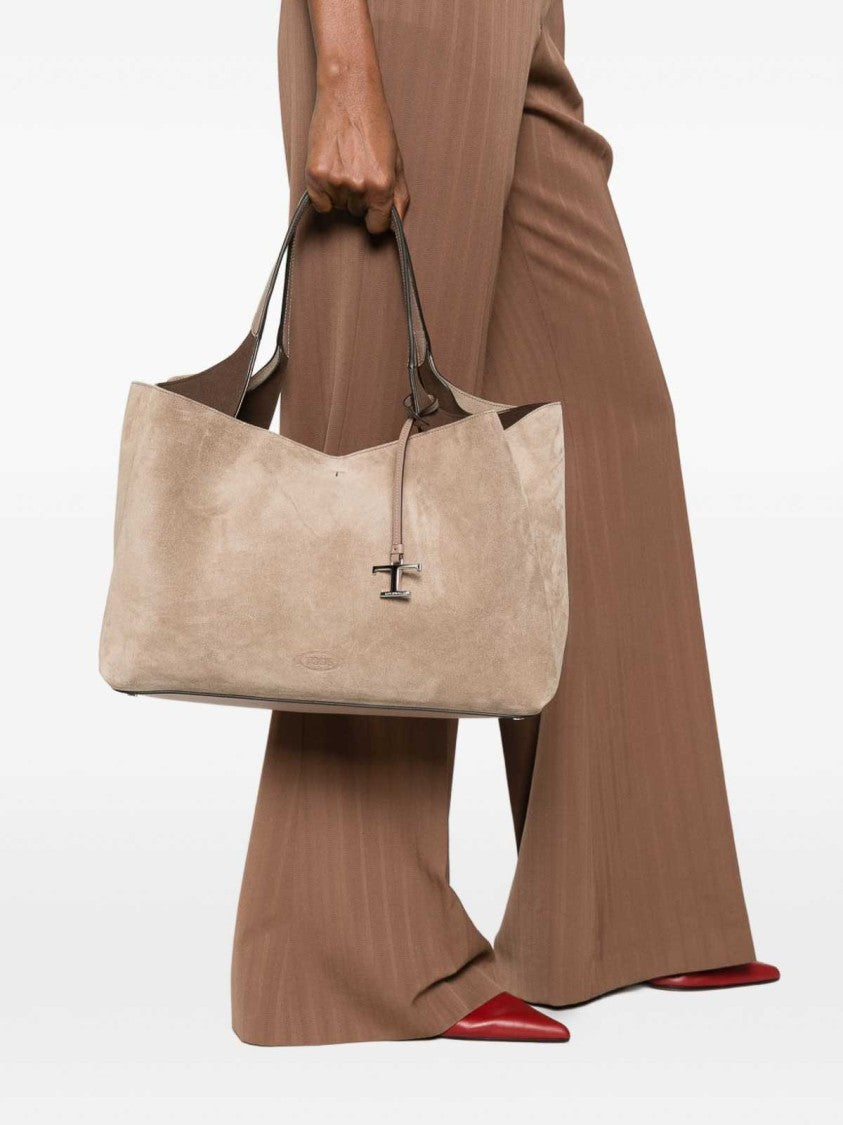 Tod's Spacious Suede Tote Bag With Embossed Logo