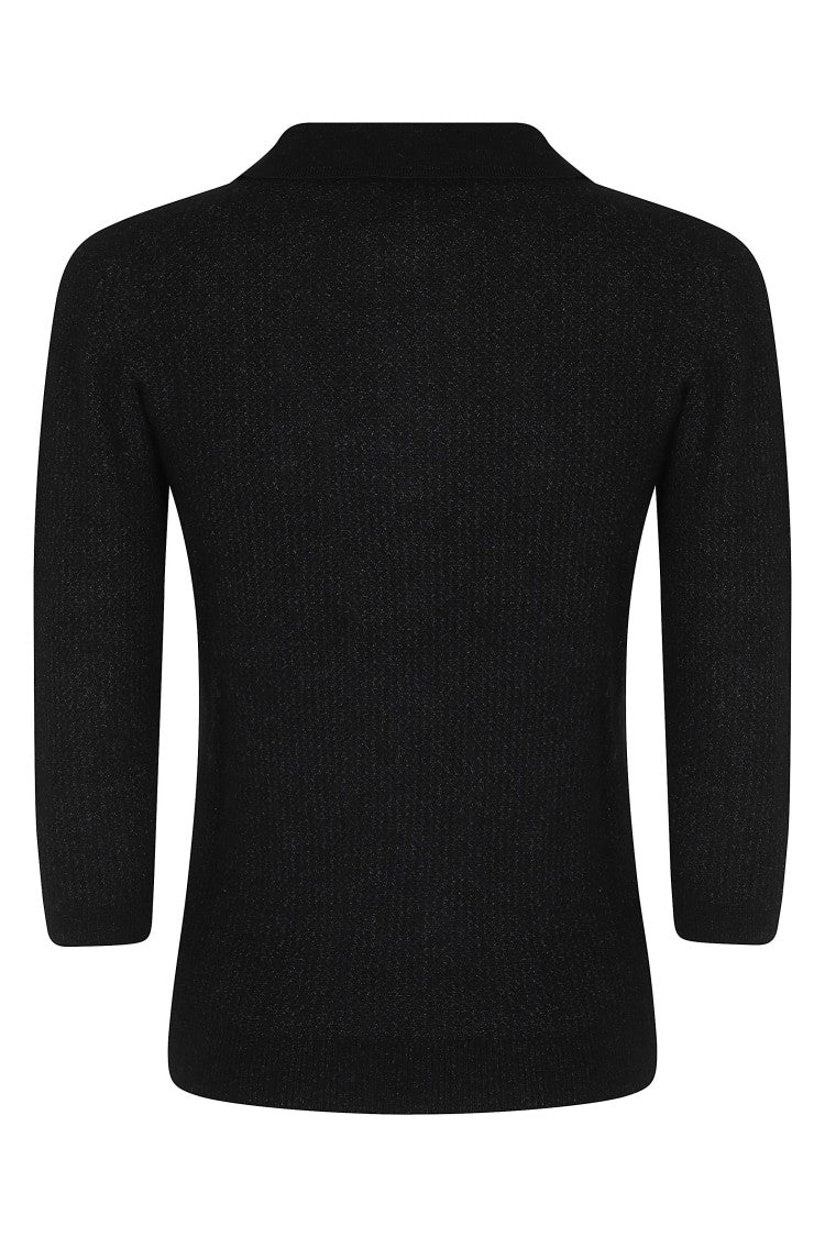 Isabel Marant Étoile Black Nathalie Openwork Baby Alpaca-Blend Polo Shirt