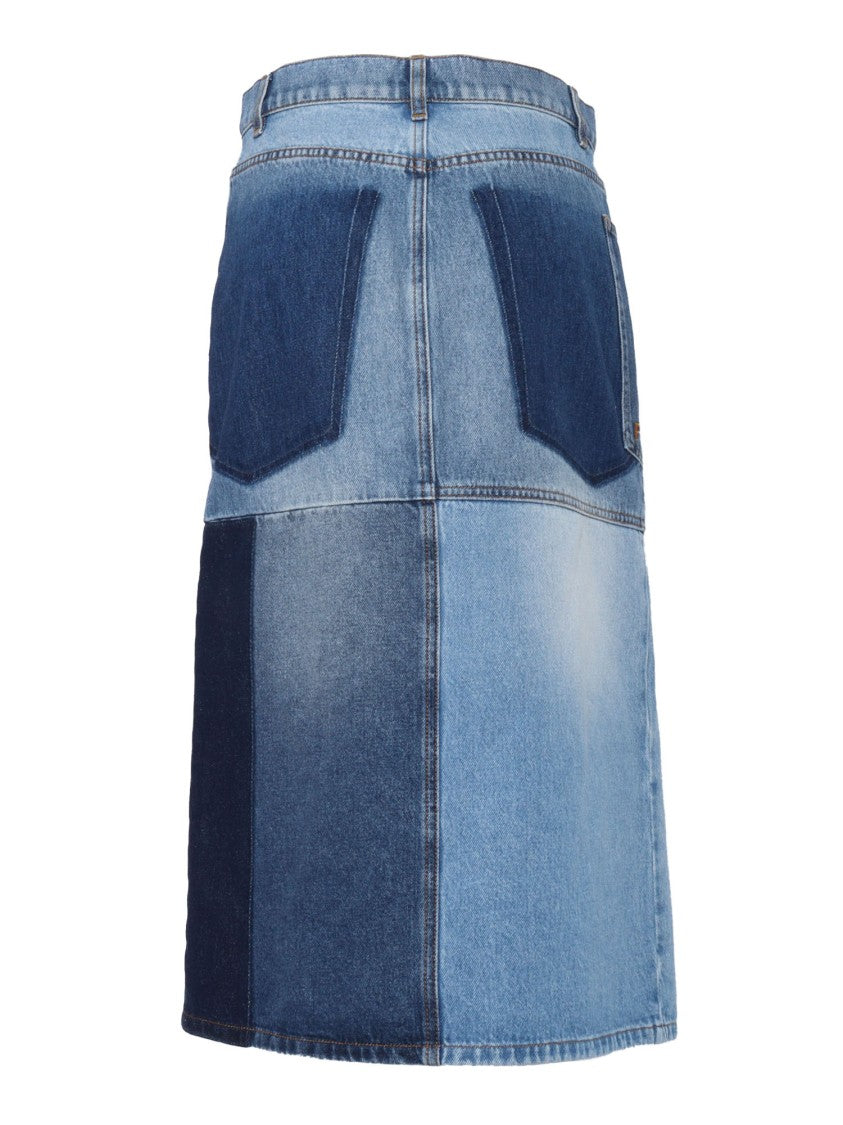 Philosophy Di Lorenzo Serafini Denim Skirt With Unique Patchwork Design
