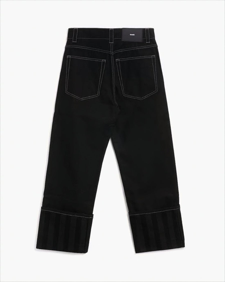 Sunnei Cropped Wide-Leg Denim Pants With Subtle Striped Cuff
