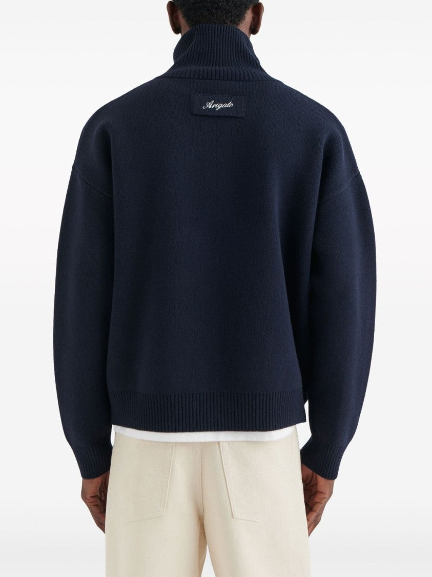 Axel Arigato High Neck Wool Blend Cardigan With Zip Fastening And Ribbed Detailing