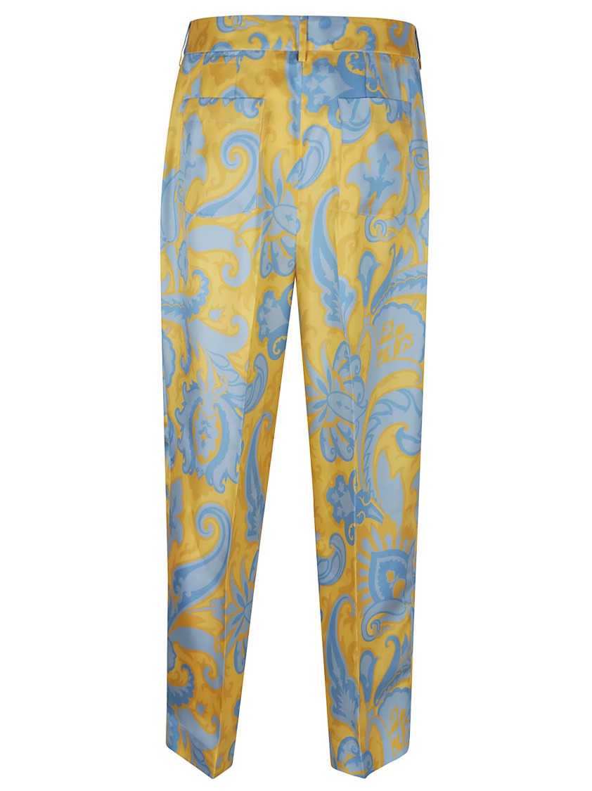 Etro Silk Twill Tailored Trousers With Floral Paisley Print